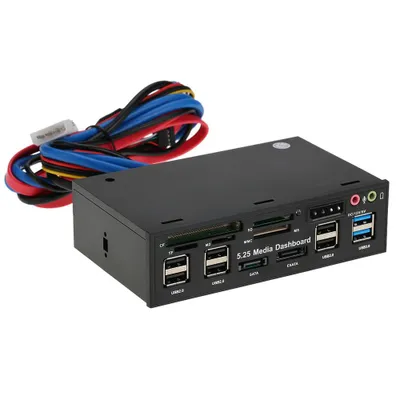 Zdjęcie produktu dla Wielofunkcyjny hub USB 3.0 z portem eSATA i SATA, wewnętrzny czytnik kart SD/MS/CF/TF/M2/MMC na panelu przednim, wnęka na napęd PC 5,25 cala