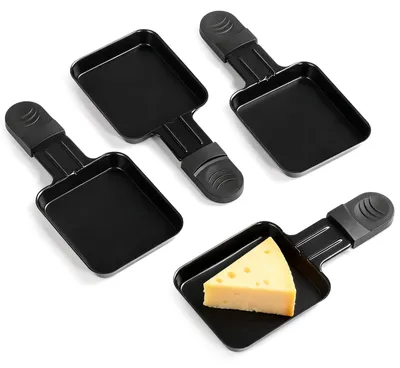 Raclette-Pfännchen 4er-Set, Edelstahl, Antihaft, 18x8x1,5 cm