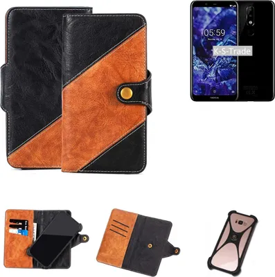 Produktbild von K-S-Trade Handyhülle Schutzhülle Bookstyle Case Wallet-Case kompatibel mit Nokia 5.1 Handy Cover Bumper Klapphülle schwarz hellbraun 1x