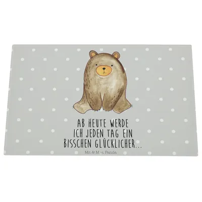 Produktbild von Mr. & Mrs. Panda Hackbrett Bär sitzend - Grau Pastell - Geschenk, Teddy, schneidbrett, Schneidplatte Glas, Schneidebrett, Schneideplatte