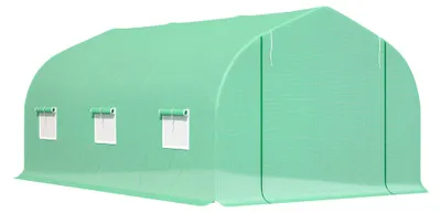 Produktbild von Gewächshaus 4,5 x 3 x 2 m Foliengewächshaus mit Rollbar Reißverschlusstür 6 Netzfenster Stützstangen