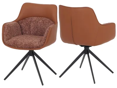 Productafbeelding van Set van 2 eetkamerstoelen HWC-R23, keukenstoel, draaistoel, stoel, draaibaar, kunstleer, stof, chenille (410 g/m²), terracotta