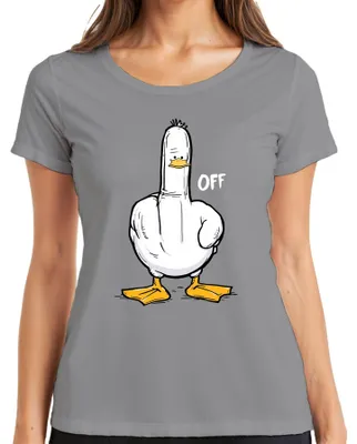 Produktbild von Freche Ente Mittelfinger F*ck OFF lustig sarkastisch Cartoon Damen T-Shirt, Grau, M