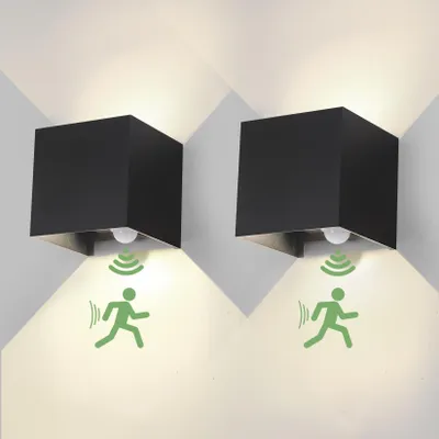 LED-Wandlampe 12 W mit Bewegungsmelder, 4000 K, schwarz