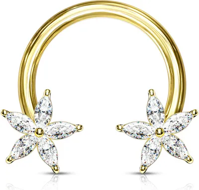 Produktbild von viva-adorno 1,6 x 12mm Hufeisen Piercing Front Kristall Stern Zirkonia Septum Brust Nippel Sterne Z549, gold