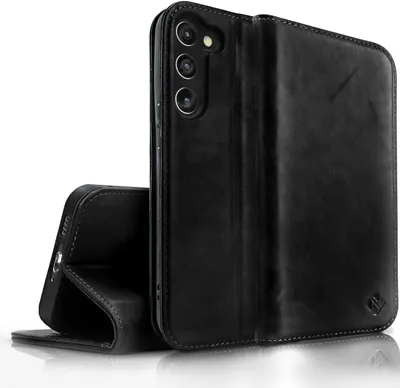 Obrázok produktu pre Flipové puzdro pre Samsung Galaxy S23 Plus z pravej kože kryt mobilného telefónu 360° puzdro RFID čierne