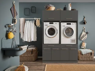 Produktbild von Waschmaschinenumbauschrank >LAUNDREEZY< in anthrazit - 135x200x67,5 (BxHxT)