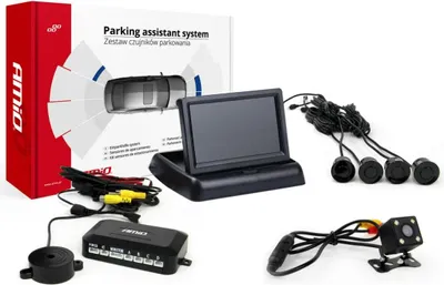 Zdjęcie produktu dla AMiO Parking Assist TFT02 4,3" z kamerą HD-315-LED z 4 czujnikami, czarny