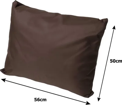 A brown cushion with dimensions indicated.