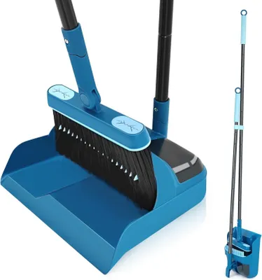 Image de Balai et pelle Set 138CM manche long Camping Balai Terrasse Bleu