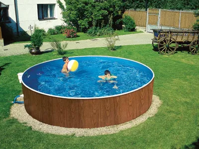 Produktbild von MYPOOL Holzoptik 3,6 m x 0,9 m Stahlwandpool, Poolset Splash mit Sandfilteranlage, Einstiegsleiter und Wasserpflegeset, Stabile Konstruktion