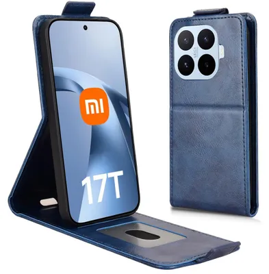 Obrázok produktu pre Obal na telefón Xiaomi 17T Pro, flipové puzdro z umelého koženky, modrej farby, s priehradkou na karty