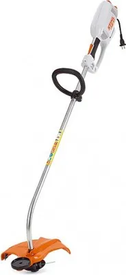 A white background shot of an electric string trimmer.