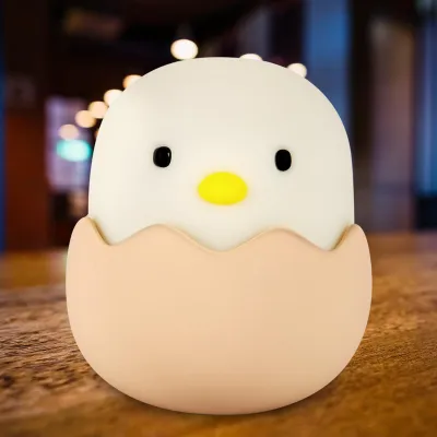Zdjęcie produktu dla Silikonowa lampka nocna LED USB do wielokrotnego ładowania Cute Chick Shape Mini lampka do czytania (zimna biel)