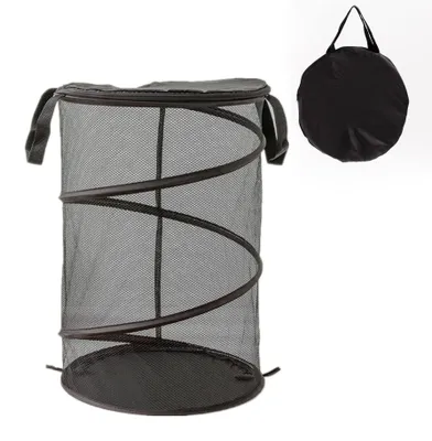 Klappbarer Wäschekorb mit Deckel, 45 L, schwarz, tragbar