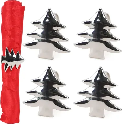 Produktbild von Set von 4 Silbernen Serviettenringen -  Weihnachtsserviettenhalter - Tischdekoration