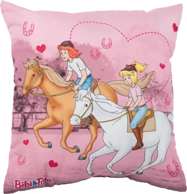Produktbild von Bibi & Tina Kissen - Pferde Plüsch Dekokissen Zierkissen Kopfkissen Sitzkissen Pink 40 x 40 cm