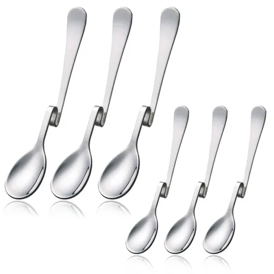 6 Edelstahllöffel mit gebogenen Griffen, Longdrinklöffel, 16,8 cm