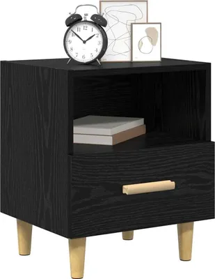 Image de vidaXL Table de chevet noire aspect chêne 40 x 35 x 47 cm en aggloméré