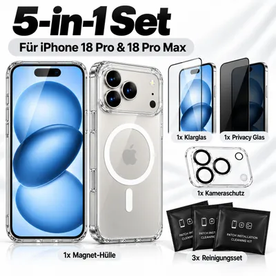 Produktbild von iPhone 18 Pro Max Hülle MagSafe Handyhülle Panzerglas Displayschutz Blickschutzglas Kameraschutz Transparent, KI-generiertes Bild