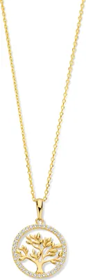 Produktbild von New Bling 9NBG-0661 Goldkette mit Anhänger - Baum des Lebens - 13,5 mm - Zirkonia - Ankerglied - 39+3+3 cm - 0,87 Dicke - 14 Karat - Gold