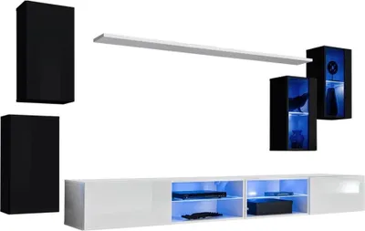 Produktbild von Meublorama AM-SWITCH 25-ZW SW 25*7C/84KG, 7 Regale, 6 Tür(en), Schwarz, Mitteldichte Faserplatte (MDF), 400 mm, 2800 mm