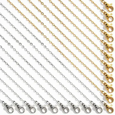 20er Set Edelstahl-Halsketten 45 cm Gold/Silber mit Karabiner