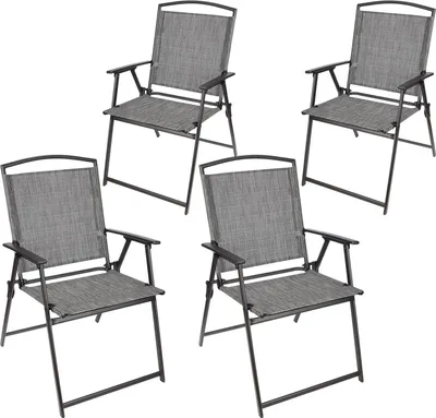Zdjęcie produktu dla BRUBAKER krzesło ogrodowe Bergamo - krzesło kempingowe odporne na warunki atmosferyczne - składane krzesło balkonowe - składane krzesło kempingowe na balkon ogrodowy, 4 krzesła, szare