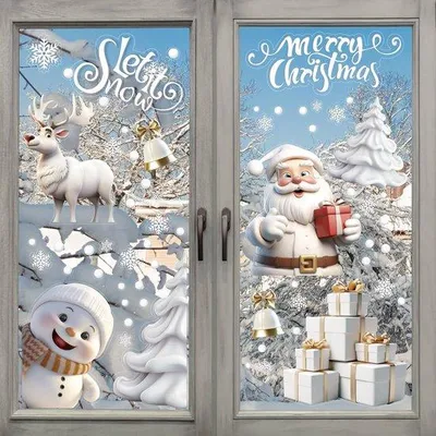 Immagine prodotto di Decorazioni natalizie per finestre, autoadesive, in PVC, bianche, "Meraviglie invernali", fai da te, per bambini