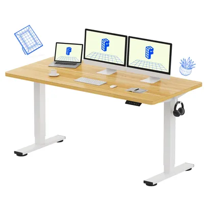 Produktbild von FLEXISPOT Höhenverstellbarer Schreibtisch 160x80cm, 100 kg Tragkraft, mit Anti-Kollisionsschutz,  Einteilige Tischplatte, 4 Memory-Funktion (Ahorn)