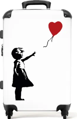 Produktbild von NoBoringSuitcases.com Hartschalen Koffer Mittelgroß 67x43x25 cm, 72L, Bunte Graffiti-Drucke: Weiß - Banksy-Stil, Reisekoffer mit 4 Rollen