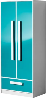 Produktbild von Kinderzimmer - Drehtürenschrank / Kleiderschrank Walter 01, Farbe: Weiß / Blau Hochglanz - 191 x 80 x 50 cm (H x B x T)