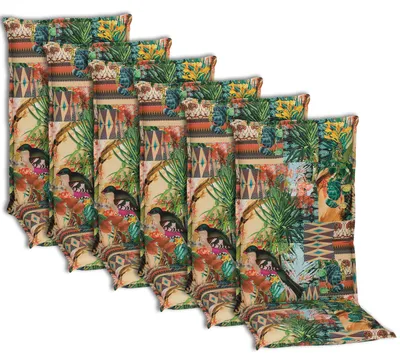 Produktbild von NYVI Hochlehner Auflagen Piemont 6er Set - 118x46x8 cm Dschungel - Extra Starker 8cm Sitzpolster - Gartenmöbel Auflagen mit Halteband & Bindebändern