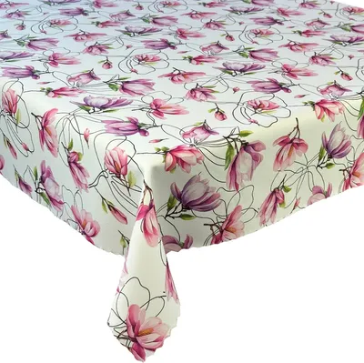 Produktbild von Tischdecke Fleckenabweisende Druck Blumen Magnolie Rosa 140x155 cm