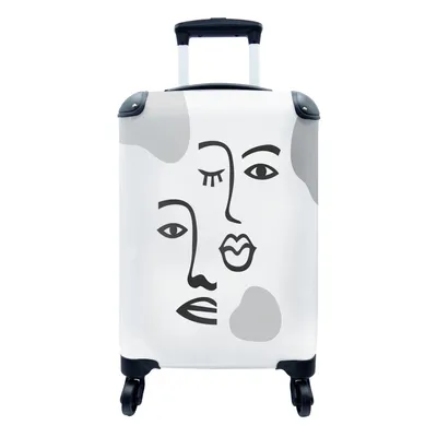 Produktbild von MuchoWow® Koffer Handgepäck Trolley Rollkoffer Kleine Reisekoffer mit 4 Rollen - Gesicht - Schwarz - Weiß - Cabin Size < 55x40x23 cm & 55x40x20 cm - Fotokoffer - Kabinenkoffer - Boardgepäck - Reise-Box - Reisekoffer - Reisegepäck - Koffer mit Bild - Trolley für Kinder