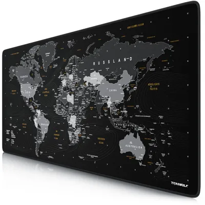 Image de Tapis de souris Titanwolf Gaming XXL, 900 x 400 x 3 mm, sous-main, lavable, dos antidérapant, vitesse & précision, carte du monde en allemand