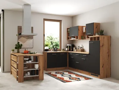 Produktbild von Küche Winkelküche Inselküche Einbauküche Eiche Grau Hilde 280 cm Respekta