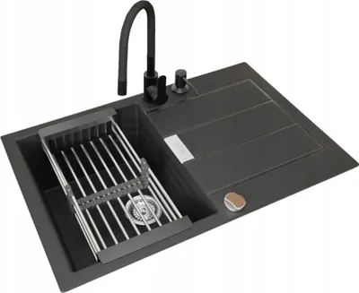 Produktbild von Franke Sirius Sid 2.0 S2D 611-78 Schwarzes Quarz-Waschbecken Grado-Armatur