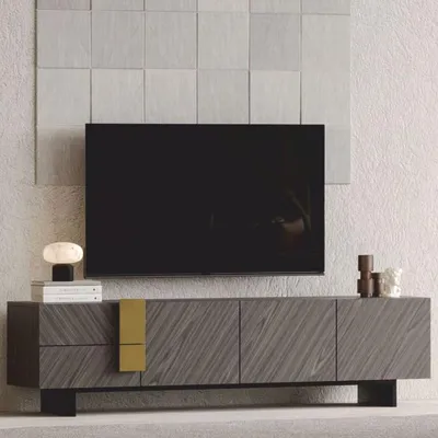 Produktbild von Casa Padrino Luxus TV Schrank Grau / Schwarz / Messing 220 cm - Wohnzimmer & Hotel Möbel
