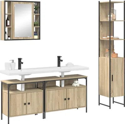 Produktbild von vidaXL Badezimmermöbel-Set mit Regal 4 pcs Sonoma-Eiche Holzwerkstoff