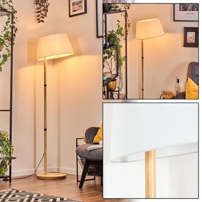 Produktbild von Schiavonea Stehlampe mit Holzfuß und Schirm aus Stoff