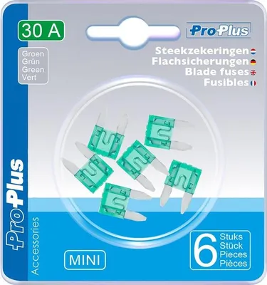 Zdjęcie produktu dla Bezpieczniki płaskie mini 30A zielone 6 sztuk w blistrze