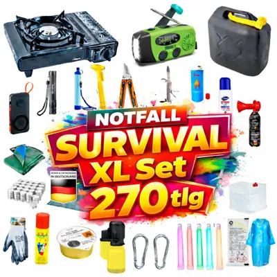 Produktbild von BLACKOUTPro Notfall Survival Kit 270 tlg XL Blackout Ausstattung Set Prepper Notfallausrüstung | Notfallrucksack | Camping & Outdoor Emergency Set