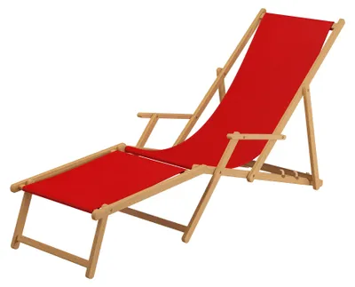 Produktbild von Liegestuhl rot Fußablage Kissen Deckchair klappbar Sonnenliege Holz Gartenliege 10-308 N F KD
