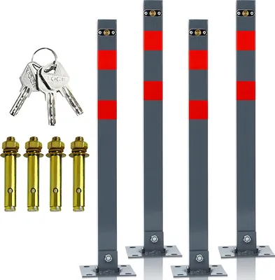 Immagine prodotto di Jiubiaz 4 set di pali barriera nastri barriera parcheggio barriera barriera pieghevole quadrato 65cm protezione parcheggio