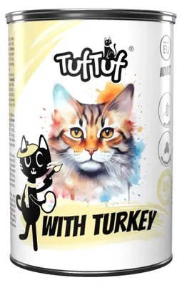 Obrázek produktu pro TufTuf | Mokré krmivo pro kočky - TufTuf krmivo pro kočky s krůtím masem - Konzervované krmivo pro kočky s krůtím masem, 400 g - Mokré krmivo pro kočky
