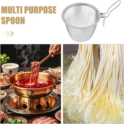 Productafbeelding van Friteerbak van roestvrij staal voor in de pan, en een fijne zeef voor koken en voor het bereiden van hotpot