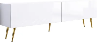 Produktbild von TV-SCHRANK : Mattweiß / Weiß glänzend, Goldene Beine, 170 x 52 x 32 cm