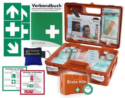 Produktbild von Verbandskoffer (K) Typ N -Paket 1- Erste Hilfe nach aktueller DIN 13157 für Betriebe INKL. PERF. VERBANDBUCH + Notfallbeatmungshilfe & FOLIENAUFKLEBER