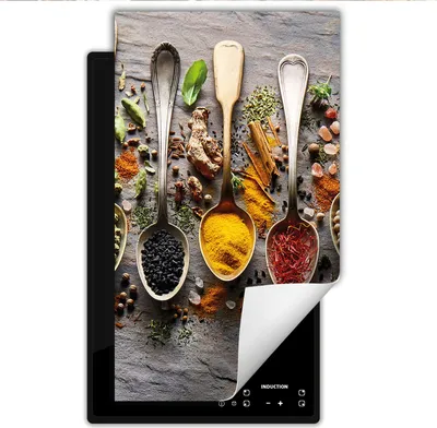 Produktbild von DarHaus Herdabdeckplatte 1 teilig 30x52 cm Anti Rutsch Matte Aufrollbar, Gewürze - Löffel